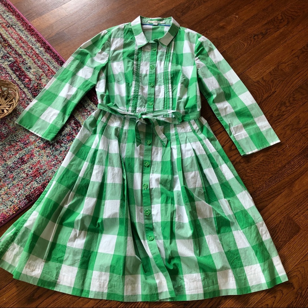 Boden Green and white gingham print dress